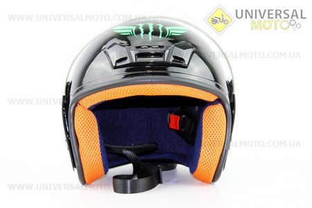 Шлем открытый 207 XS - ЧЕРНЫЙ глянец с рисунком зеленым MONSTER