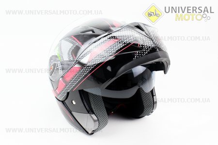 Шлем закрытый с откидным подбородком+очки HF-118 M- ЧЕРНЫЙ с рисунком цветным