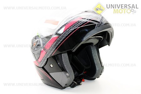 Шлем закрытый с откидным подбородком+очки HF-118 L- ЧЕРНЫЙ глянец с рисунком Q56-S Italy