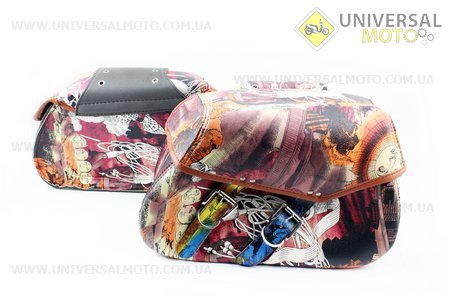 Кофр-СУМКА "БАЙКЕР" боковой двухсторонний, пара МОД. 5 "ЦВЕТНЫЕ". Китай (Шлем / UM3301-V81)