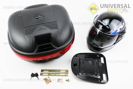 Кофр средний (пластмассовый) 445*385*280мм, крепл. быстросъемное, черный матовый LX-809 + ШЛЕМ. KUROSAWA (Шлем / UM3301-V83)