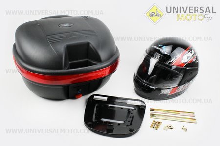 Кофр средний (пластмассовый) 445*385*280мм, крепл. быстросъемное, черный матовый LX-809 + ШЛЕМ. KUROSAWA (Шлем / UM3301-V83)