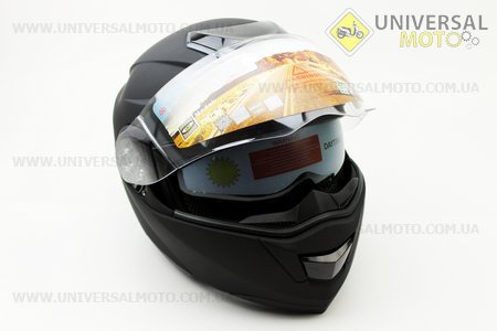 Шлем закрытый с откидным подбородком+очки HF-119 XXL- ЧЕРНЫЙ матовый