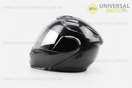 Шлем закрытый с откидным подбородком+очки HF-119 XXL- ЧЕРНЫЙ карбоновый