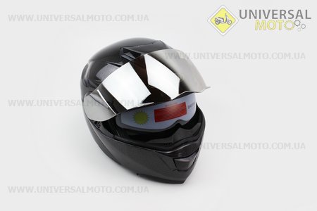 Шлем закрытый с откидным подбородком+очки HF-119 XXL- ЧЕРНЫЙ карбоновый