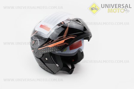 Шлем закрытый с откидным подбородком + очки HF-118 M- Черный с рисунком серо-оранжевым Q62. FXW (Шлем / UM3302-V28)