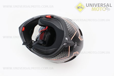 Шлем закрытый с откидным подбородком + очки HF-118 M- Черный с рисунком серо-оранжевым Q62. FXW (Шлем / UM3302-V28)