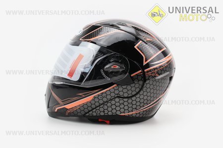 Шлем закрытый с откидным подбородком + очки HF-118 M- Черный с рисунком серо-оранжевым Q62. FXW (Шлем / UM3302-V28)