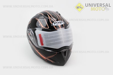 Шлем закрытый с откидным подбородком + очки HF-118 M- Черный с рисунком серо-оранжевым Q62. FXW (Шлем / UM3302-V28)