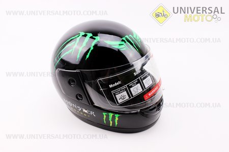 Шлем закрытый 825-3 MONSTER - XS-ЧЕРНЫЙ с рисунком зеленым
