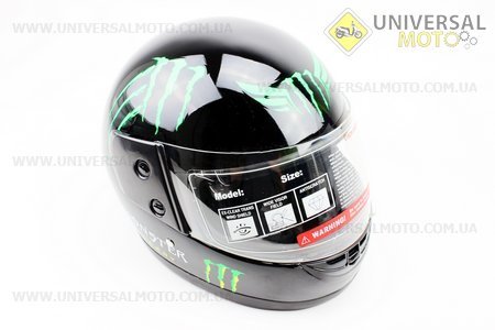 Шлем закрытый 825-3 MONSTER - S-ЧЕРНЫЙ с рисунком зеленым