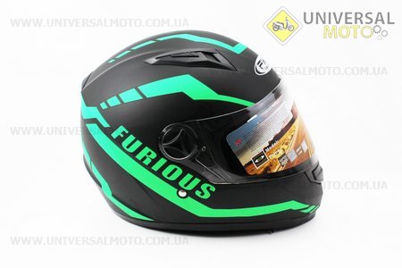 Шлем закрытый HF-111 S- Черный матовый с зеленым рисунком Q154. FXW (Шлем / UM3302-V49)