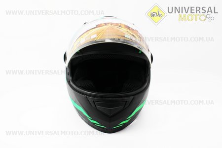 Шлем закрытый HF-111 S- Черный матовый с зеленым рисунком Q154. FXW (Шлем / UM3302-V49)
