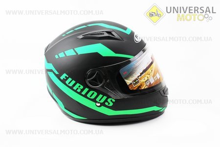 Шлем закрытый HF-111 M- Черный матовый с зеленым рисунком Q154. FXW (Шлем / UM3302-V52)
