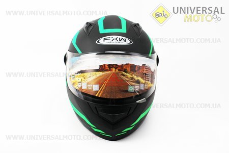 Шлем закрытый HF-111 M- Черный матовый с зеленым рисунком Q154. FXW (Шлем / UM3302-V52)
