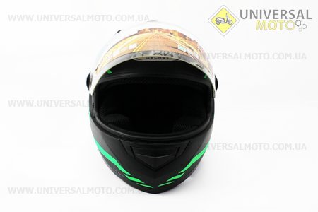 Шлем закрытый HF-111 M- Черный матовый с зеленым рисунком Q154. FXW (Шлем / UM3302-V52)