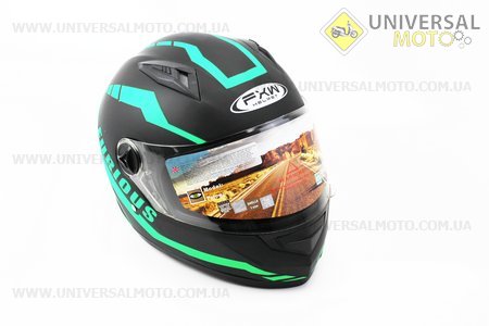 Шлем закрытый HF-111 M- Черный матовый с зеленым рисунком Q154. FXW (Шлем / UM3302-V52)