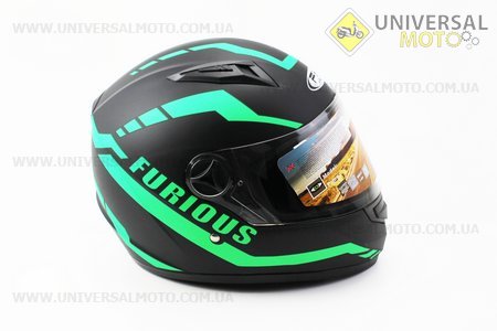 Шлем закрытый HF-111 L- Черный матовый с зеленым рисунком Q154. FXW (Шлем / UM3302-V55)