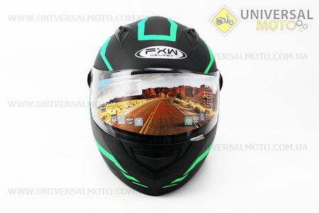 Шлем закрытый HF-111 L- Черный матовый с зеленым рисунком Q154. FXW (Шлем / UM3302-V55)