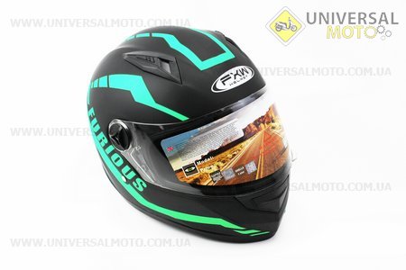 Шлем закрытый HF-111 L- Черный матовый с зеленым рисунком Q154. FXW (Шлем / UM3302-V55)