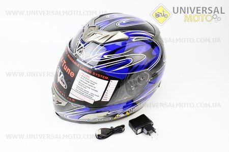 Шлем закрытый + откидные очки HD188 Rock On + Bluetooth M - ЧЕРНЫЙ/синий