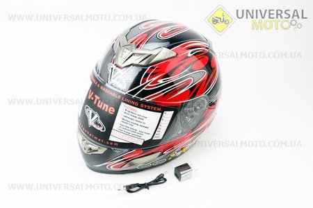 Шлем закрытый + откидные очки HD188 Rock On + Bluetooth XL - ЧЕРНЫЙ/красный