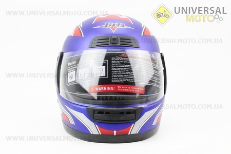 Шлем закрытый BLD-829 - S-СИНИЙ матовый с рисунком красно-серым