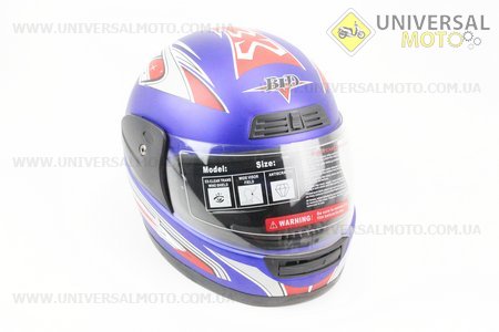 Шлем закрытый BLD-829 - S-СИНИЙ матовый с рисунком красно-серым