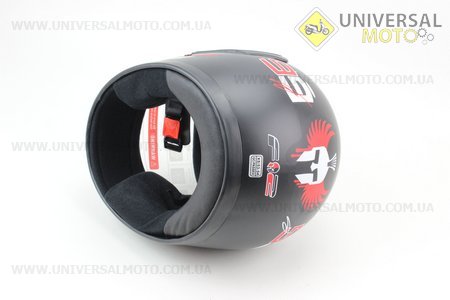 Шлем закрытый 825-1 XS- ЧЕРНЫЙ матовый с рисунком бело-красным