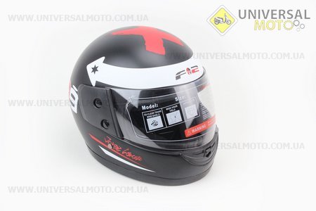 Шлем закрытый 825-1 XS- ЧЕРНЫЙ матовый с рисунком бело-красным