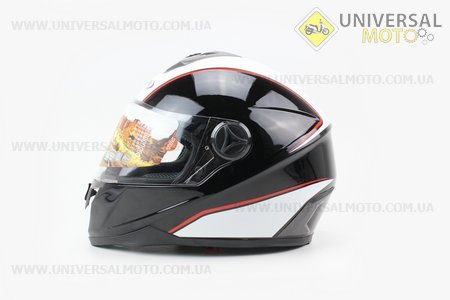 Шлем закрытый HF-122 L- ЧЕРНЫЙ глянец с белой полосой Q66