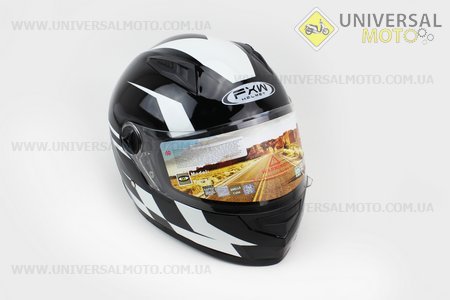 Шлем закрытый HF-111 S- Черный с белым рисунком Q150W. FXW (Шлем / UM3305-V28)