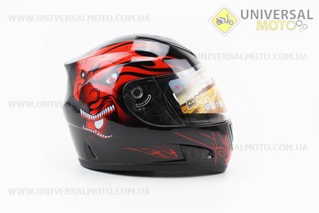 Шлем закрытый HF-160 длинной  Черный глянец с красным рисунком Q32. FXW (Шлем / UM3305-V94)