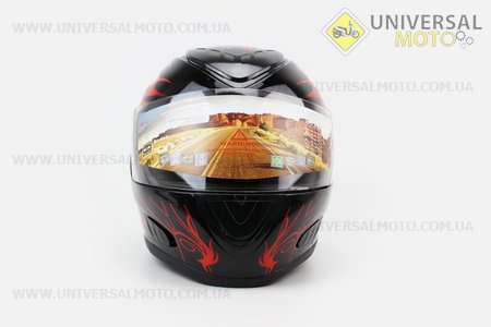 Шлем закрытый HF-160 длинной  Черный глянец с красным рисунком Q32. FXW (Шлем / UM3305-V94)