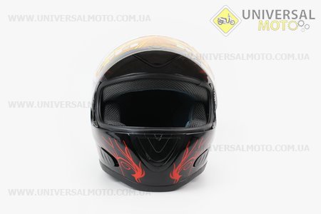 Шлем закрытый HF-160 длинной  Черный глянец с красным рисунком Q32. FXW (Шлем / UM3305-V94)