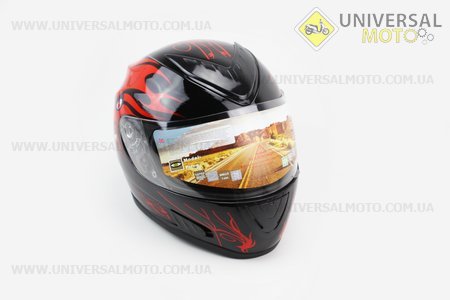 Шлем закрытый HF-160 длинной  Черный глянец с красным рисунком Q32. FXW (Шлем / UM3305-V94)