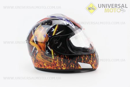 Шлем закрытый HF-180 длинной  Черный c рисунком Q35. FXW (Шлем / UM3306-V12)