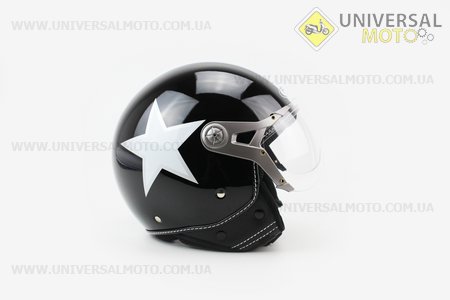 Шлем открытый с козырьком HF-225 M- Черный с рисунком белой звезды. FXW (Шлем / UM3306-V18)