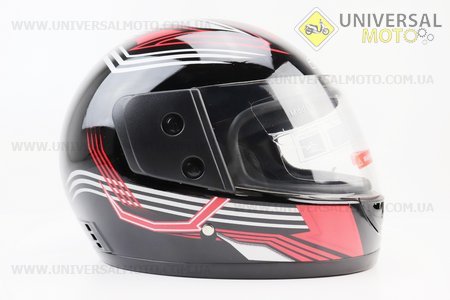 Шлем закрытый 825-3 S- Черный с рисунком красно-серым. F-2 (Шлем / UM3306-V70)