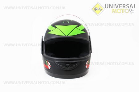 Шолом інтеграл, закритий 825-4 S, ЧОРНИЙ матовий з зеленим малюнком "хижак" (можливі дефекти фарбування). F-2 (Шоломи / UM3306-V76)