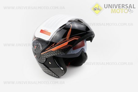 Шлем закрытый с откидным подбородком + очки HF-118 Xдлинной  Черный с рисунком серо-оранжевым Q62. FXW (Шлем / UM3307-V05)