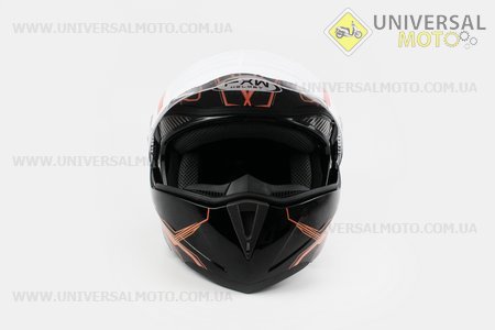 Шлем закрытый с откидным подбородком + очки HF-118 Xдлинной  Черный с рисунком серо-оранжевым Q62. FXW (Шлем / UM3307-V05)