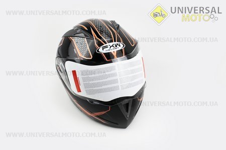 Шлем закрытый с откидным подбородком + очки HF-118 Xдлинной  Черный с рисунком серо-оранжевым Q62. FXW (Шлем / UM3307-V05)