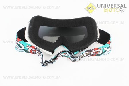 Окуляри кросові/ендуро/АТV, чорно-біло-бірюзові (дзеркальне скло), MJ-16. MOTOVAN (Різне / UM3307-V62)