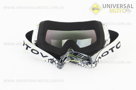 Окуляри кросові/ендуро/АТV, біло-чорно-зелені (дзеркальне скло), MJ-16. MOTOVAN (Різне / UM3307-V63)