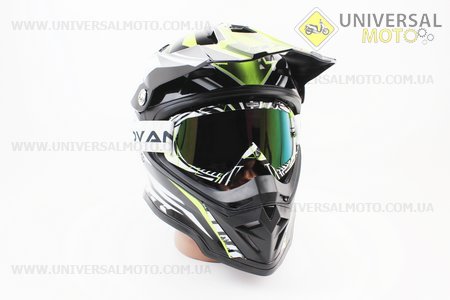 Окуляри кросові/ендуро/АТV, біло-чорно-зелені (дзеркальне скло), MJ-16. MOTOVAN (Різне / UM3307-V63)