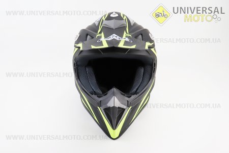 шолом кроссовый/эндуро/АТV HF-116 L- ЧЕРНЫЙ матовый с зеленым рисунком Q178Y. FXW (Шоломи / UM3308-V06)