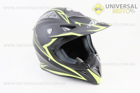 Шолом кросовий/ендуро/АТV HF-116 XXL 63-64см (наш замір 59-60см L), ЧОРНИЙ матовий з зеленим малюнком Q178Y. FXW (Шоломи / UM3308-V08)