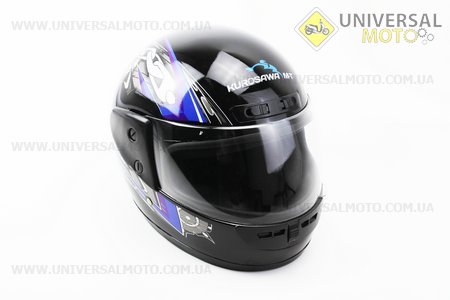 Шолом інтеграл, закритий HF-101 S, ЧОРНИЙ з синьо-сірим малюнком Q23-BL. KUROSAWA (Шоломи / UM3308-V68)