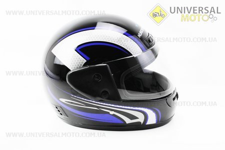 Шолом інтеграл, закритий HF-101 S, ЧОРНИЙ з синьо-сірим малюнком Q233-BL. KUROSAWA (Шоломи / UM3308-V73)